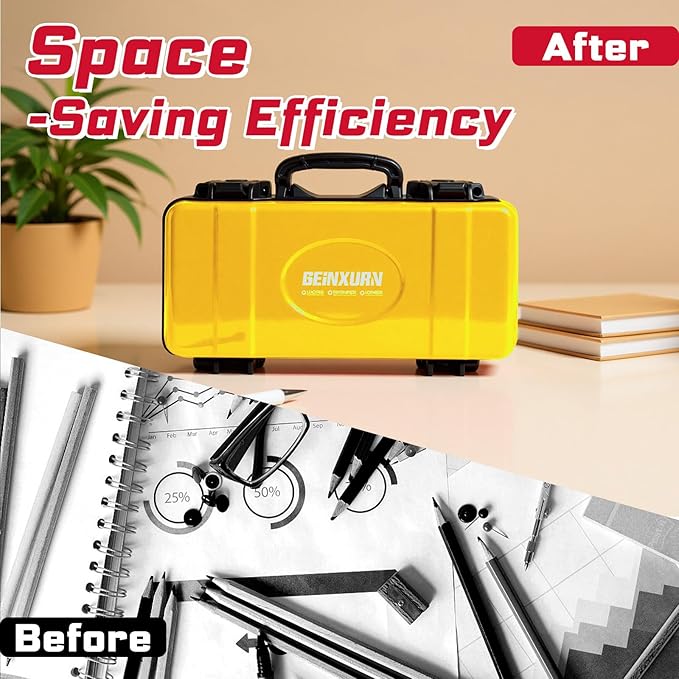 11”Yellow Tools Box, Portable Steel Heavy-duty Tool Case with Safety Latch and Handle for Tools Storage and Organizers, Home DIY