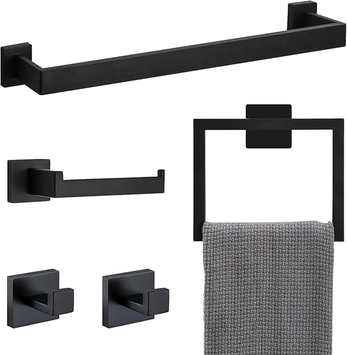 5 Pieces 23.6-Inch Bathroom Hardware Accessories Set,Black TStainless Steel Bathroom Hardware Set,Bath Towel Bar Kit