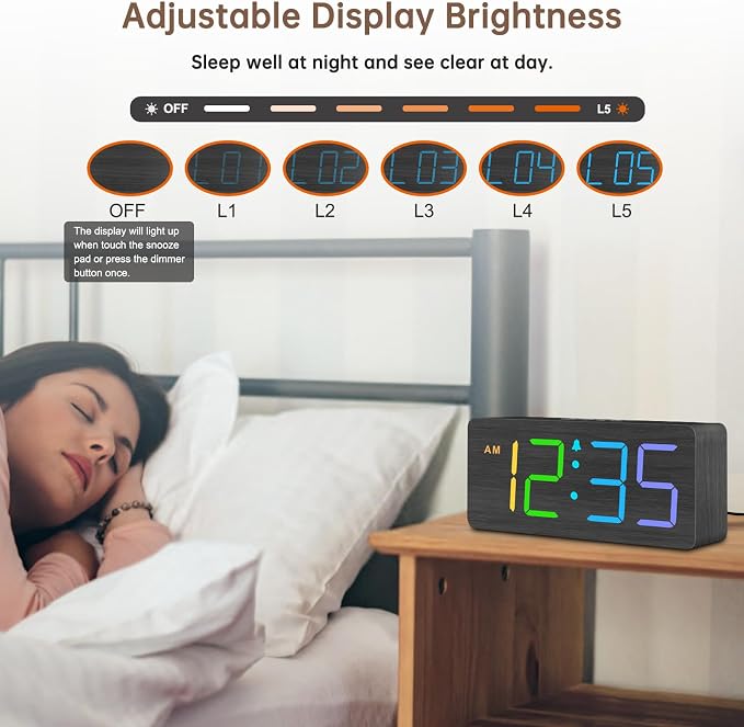 DreamSky Wooden Digital Clock for Bedroom Desk