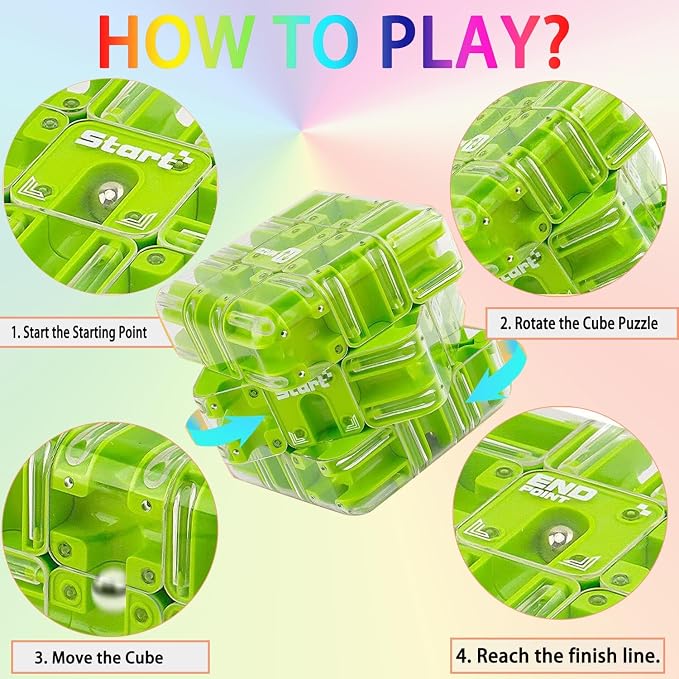 Labyrinth 3D Puzzles Maze Cube, Education Learning Toys for Logical Thinking, Birthday Gift for Kids Adults Family Board（Yellow）