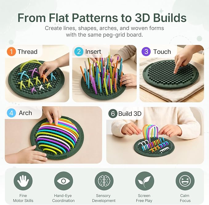 Silicone Sensory Activity Board for Toddlers Fine Motor Skills Fidget Toys | Kids calming noodles threading board eases anxiety ADHD autism portable classroom airplane office gift for adults all ages