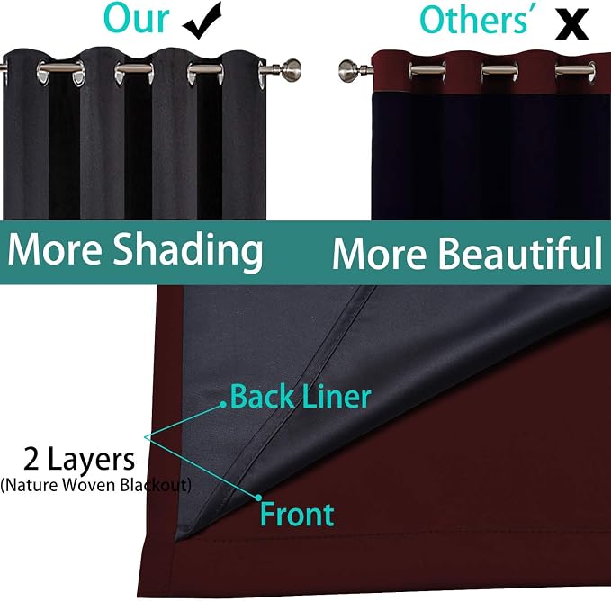 Yakamok 2 Thick Layers Completely Blackout Curtain Panels, Noise Reducing Drapes
