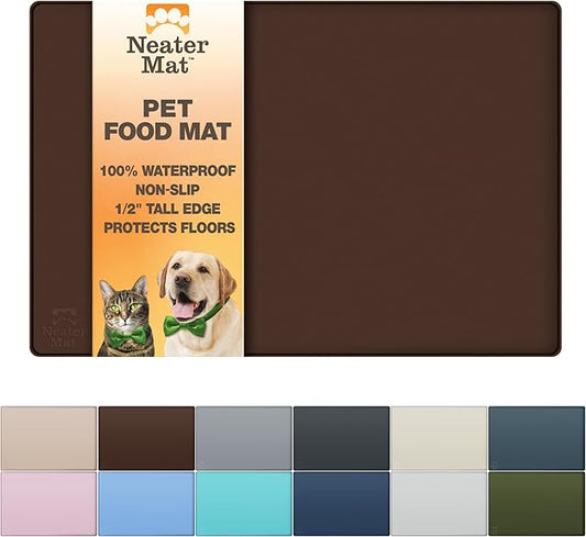 Neater Pet Brands Neater Mat Pet Mats for Food and Water, Cat & Dog Bowl Mat Waterproof Silicone, Feeding Tray, Dog Food Mats for Floors, Placemat w/Raised Edge for Under Bowls, 32" x 24", Brown