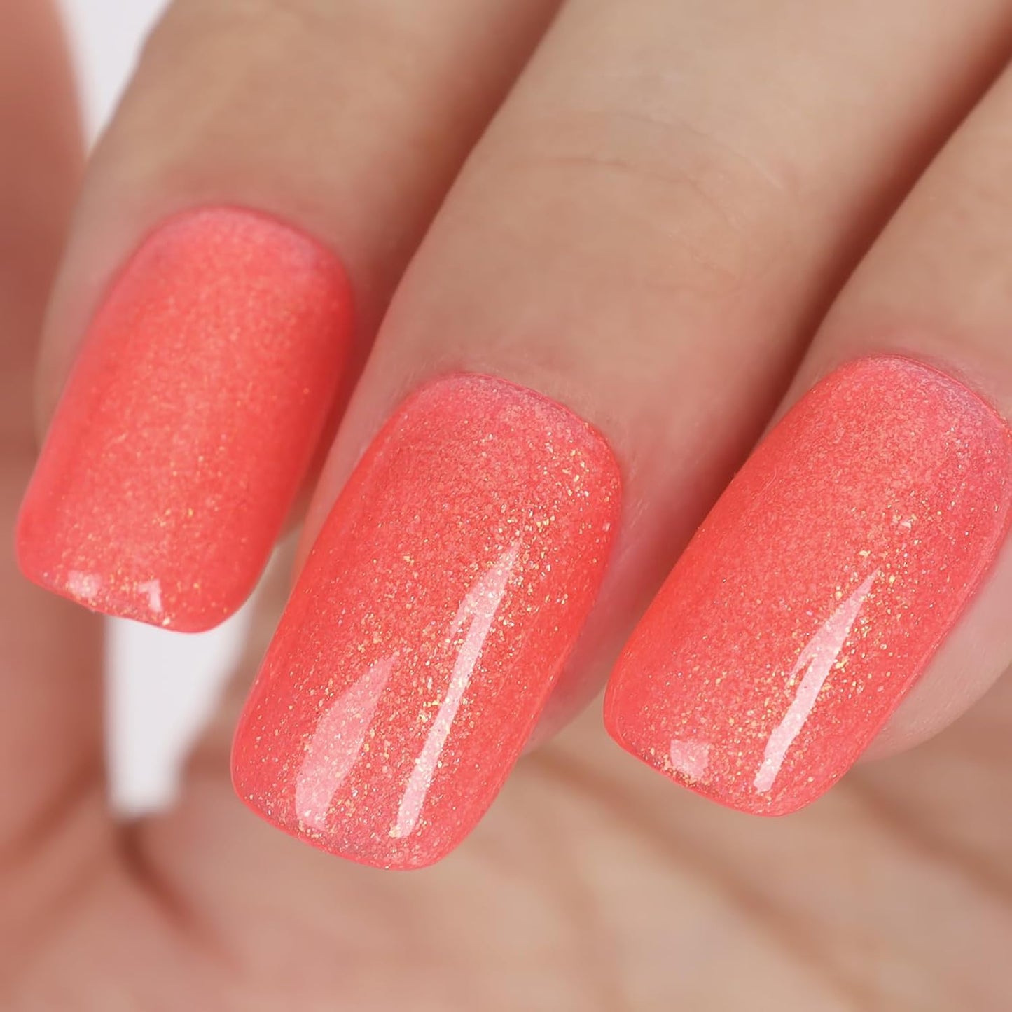 Hot Coral Pink Glitter Gel Nail Polish, 15ml UV/LED Soak Off Sparkly Shimmer Bright Coral Pink Gel Polish for Manicure Salon or DIY Nail Art at Home,Women Girls Gifts - GP0099