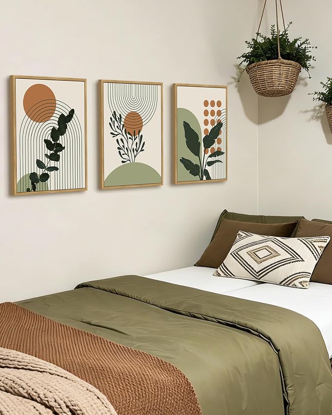 PHOPAGO Boho Plant Wall Art Green Botanical Bohemain Framed Wall Printing