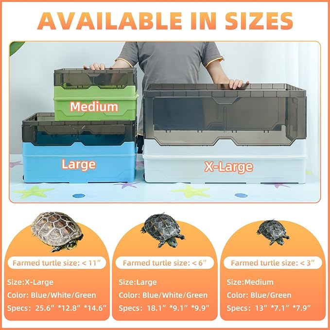 Turtle Habitat Tank Kit– Fresh Filtration, Waterplay Fun, Diverse Living, Heat Lamp, Water Pump and Convenient Water Changes in Tanks Habitat Kits Turtle cage Blue,Large
