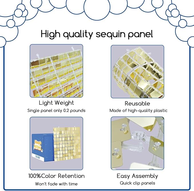 COKAOBE Iridescent Silver Shimmer Wall Backdrop, 24 Panels Square Sequin