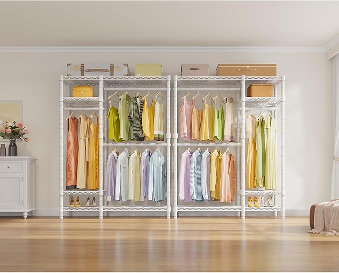 VIPEK V2 Heavy Duty Clothes Rack 4 Tiers Wire Shelving Garment Racks with 3 Hanging Rods Compact Freestanding Closet Metal Closet Rack, Max Load 700LBS, White