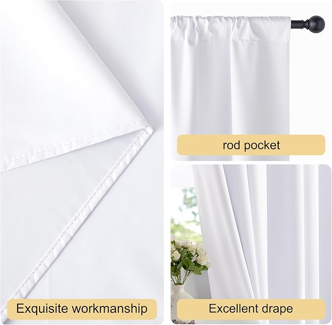 NICETOWN Bedroom 100% Blackout Curtains, 2 Panels, 34 by 40, Snow White