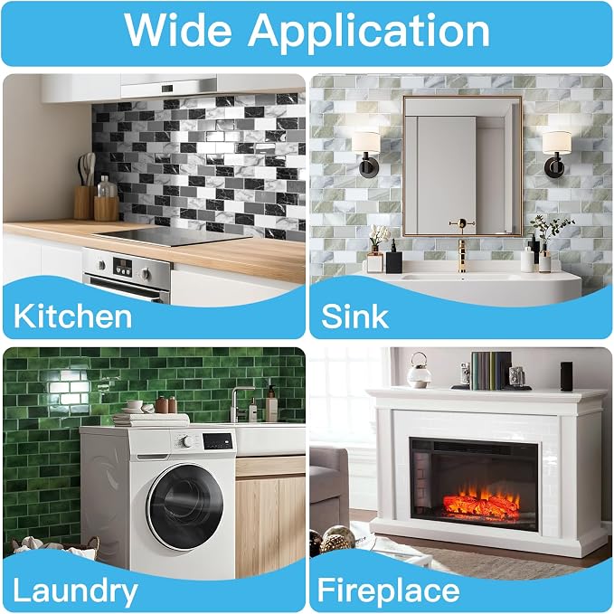 Art3d Peel and Stick Backsplash Tiles – 12"x12" White Washed Thicker Design