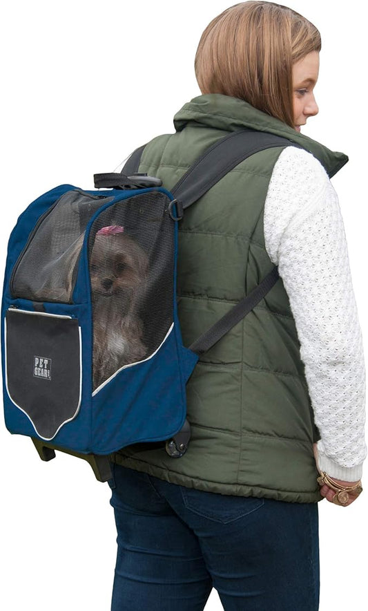 Pet Gear I-GO2 Roller Backpack, Travel Carrier, Car Seat for Cats/Dogs, Mesh Ventilation, Included Tether, Telescoping Handle, Storage Pouch