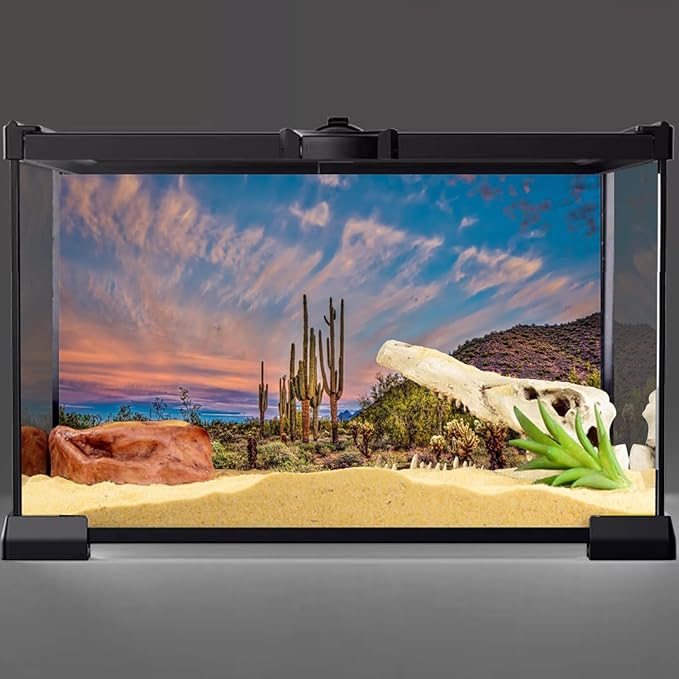 AWERT 72x16 inches Terrarium Background Blue Sky Cloud Huge Cactus Oasis Gobi Reptile Habitat Background Vinyl