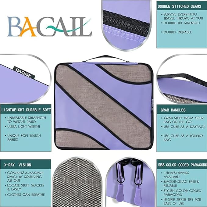 BAGAIL 6 Set Packing Cubes,Travel Luggage Packing Organizers