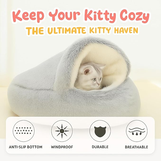 Nest Bed - Lapcatz Cat Beds for Indoor Cats, Fluffy Cat Bed Cave Plush Warm Nest for Cats (Rainbow,S 16"x16")