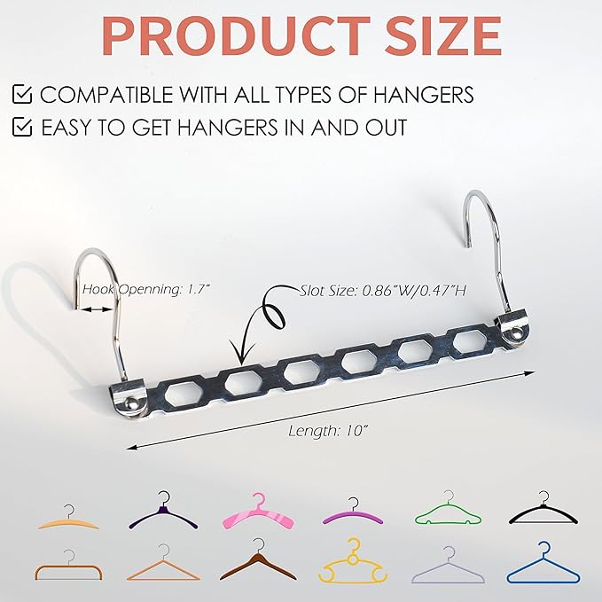 Hangers Space Saving, Metal Hanger Organizer, Closet Space Savers, Collapsible Magic Hangers for Heavy Clothes, Closet Organizers and Storage, College Dorm Room Essentials (Upgrade Chrome Metal)