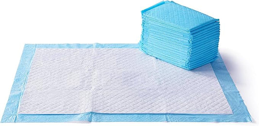 Amazon Basics Super Absorbent Dog and Puppy Potty Pads, Leak-Proof 5-Layer Design with Quick-Dry Surface for Housebreaking, Heavy Duty Absorbency, X-Large, 28 x 34 Inch, Blue & White, 25-Pack
