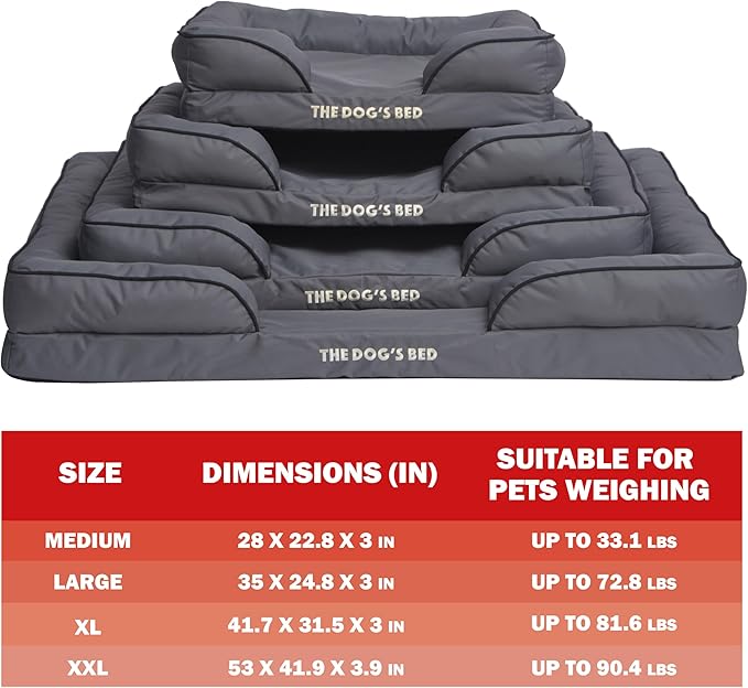 The Dog’s Bed Replacement Outer Cover & Bolster for Standard Foam Beds, Oxford Fabric, Grey, Medium