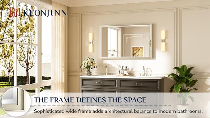 Keonjinn 48" x 30" Brushed Nickel Bathroom Mirrors