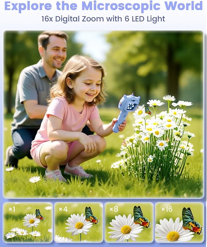 Kids Microscope Outdoor Toys - Handheld Microscopes Autofocus | Portable Microscopes with 2.4" Screen,Educational Science Kit Christmas Birthday Gift for Age 3-8 Girls Boys (Blue)