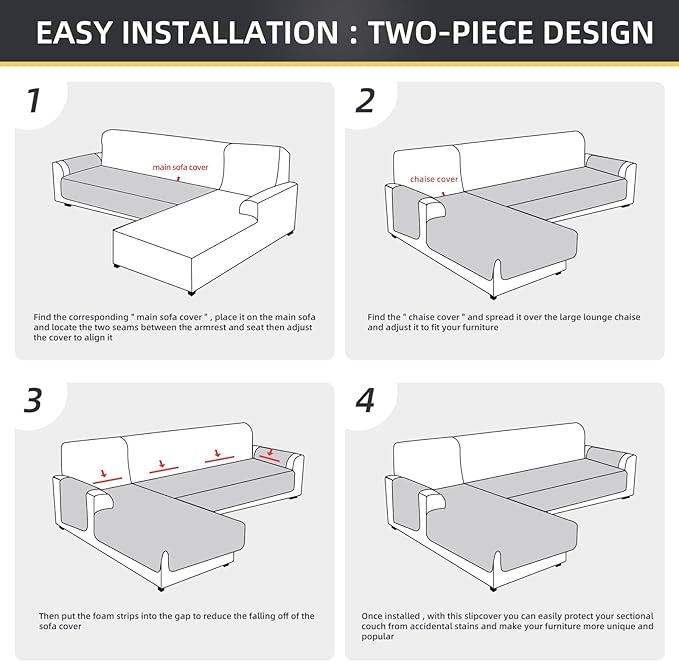 ele ELEOPTION 100% Waterproof 2 Piece Couch Cover Pet Blanket Sectional L Shape Sofa Cushion Cat Dog Bed Cover (Chaise Lounge + 3 Seat Covers) Blue