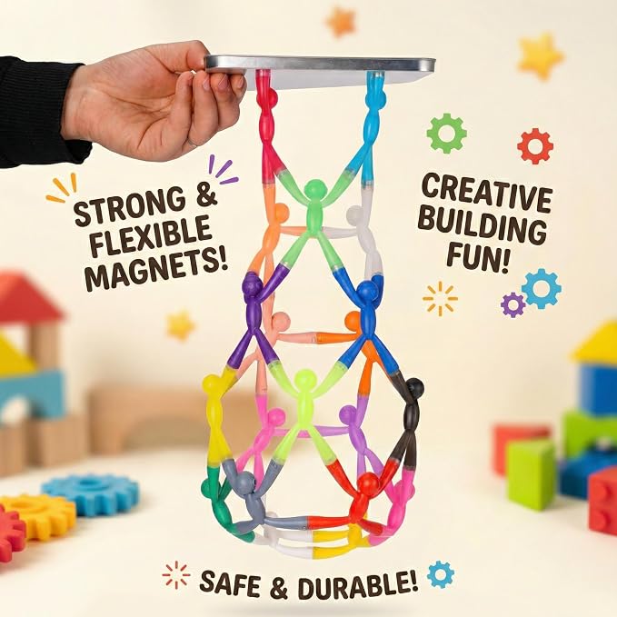 MAGMEN Magnetic People Figures-10 Pc Kids Magnet Men Travel Toy Characters | 3 in. poseable fidget figures, magnets securely embedded. Quiet car and desk play. Party favors. w/metal play tin