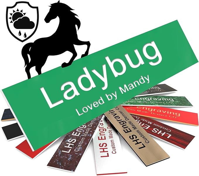 Horse Stall Name Plate, 2x12 Personalized Stall Signs, UV Protected, All Weather Adhesive, Hanging, Mounting or Other, Green Plastic with White Letters - Made in USA - B6