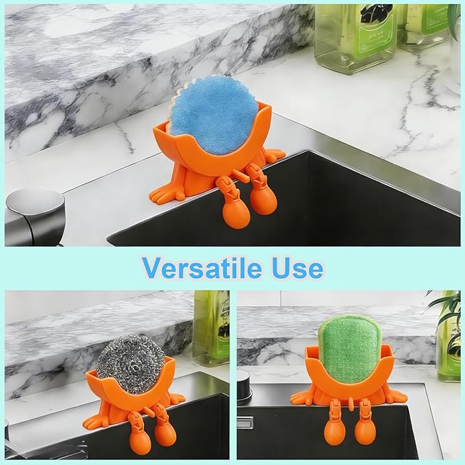 Cute Hanging Sponge Holder with Drainage, 3D Printed Sink Rack with Legs and Handles, 3D Printing Funny Countertop Sponge Holders for Kitchen Sink Draining (Green)