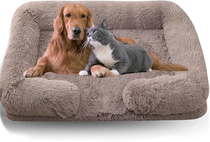 Dog Beds Medium Large Size Dog, Calming Dog Bed with Removable Washable Cover, Waterproof Lining and Nonskid Bottom(Beige Brown,L)