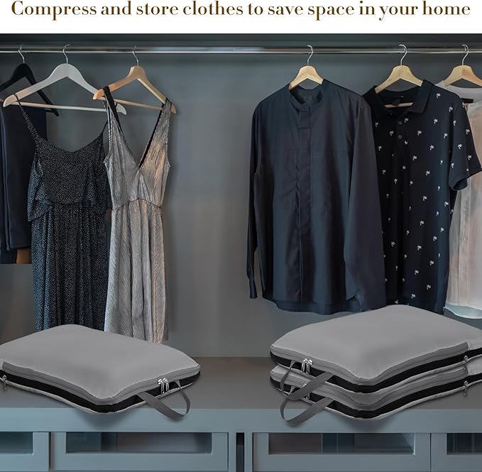 Hosuly 6 Pcs 17.3 x 12.6'' Compression Packing Cube Bag Extra Large Travel Expandable Space Saving Organizers XL for Luggage Storage(Dark Gray)