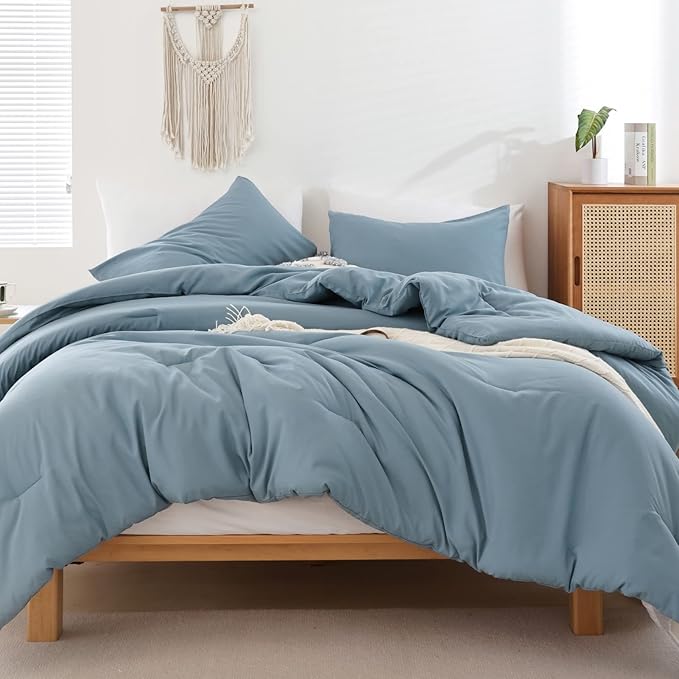 ROSGONIA California King Comforter Set Dusty Blue, 3pcs (1 Boho Cal King Comforter & 2 Pillowcases), All Season Bedding Bedspread Blanket Quilt