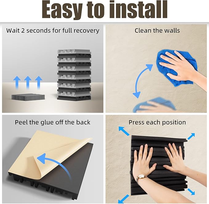 Upgrade 24 pack Self-adhesive Sound Proof Foam Panels, Decorative Soundproof