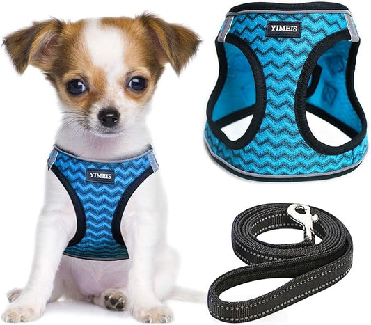 YIMEIS Dog Harness and Leash Set, No Pull Soft Mesh Pet Harness, Reflective Adjustable Puppy Vest for Small Medium Large Dogs, Cats (Blue, Small (Pack of 1))