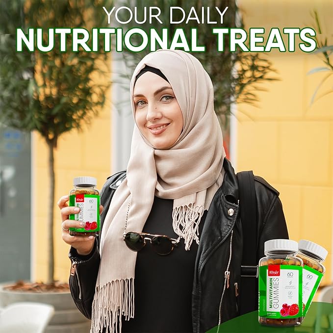 Khair Halal Adult Multivitamins Gummy - Vegan, Non-GMO - Gluten Free, Gelatin Free - Essential Vitamins: Vitamin A E C D B12 & Vitamin B6 Halal Vitamins - 60 Gummies