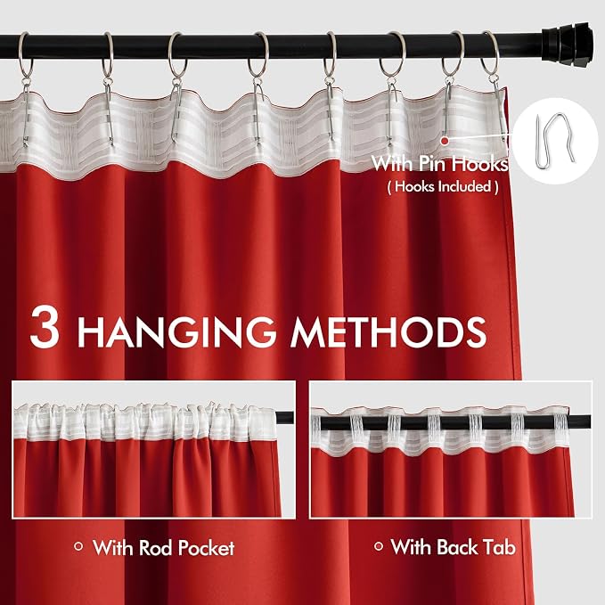 MIULEE Christmas Red Back Tab Blackout Curtains 90 Inches Long 2 Panels Set