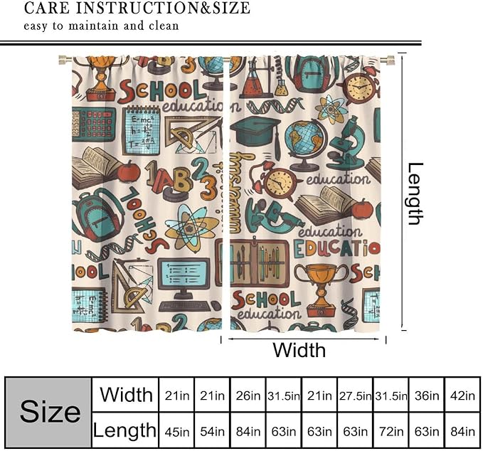 Science Blackout Curtains, Chemistry Science Pharmacy Research Rod Pocket Window Drapes for Kids Girls Boys Bedroom Living Room Set 2 Panels,63x63 Inches