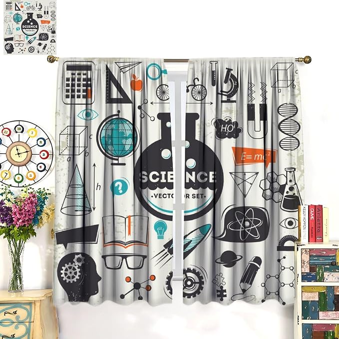 Science Bedroom Curtains, Chemistry Science Pharmacy Research Blackout Rod Pocket Window Drapes for Childs Girls Boys Bedroom Living Room Home Set 2 Panels,42x45 Inches, Style-6