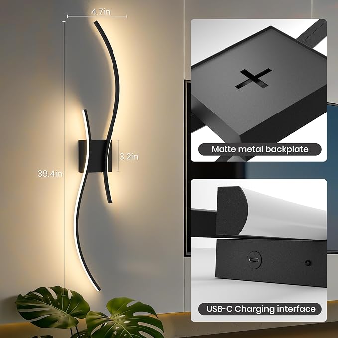 Battery Operated Wall Sconces Set of Two, 10000mAh Rechargeable Modern Wall