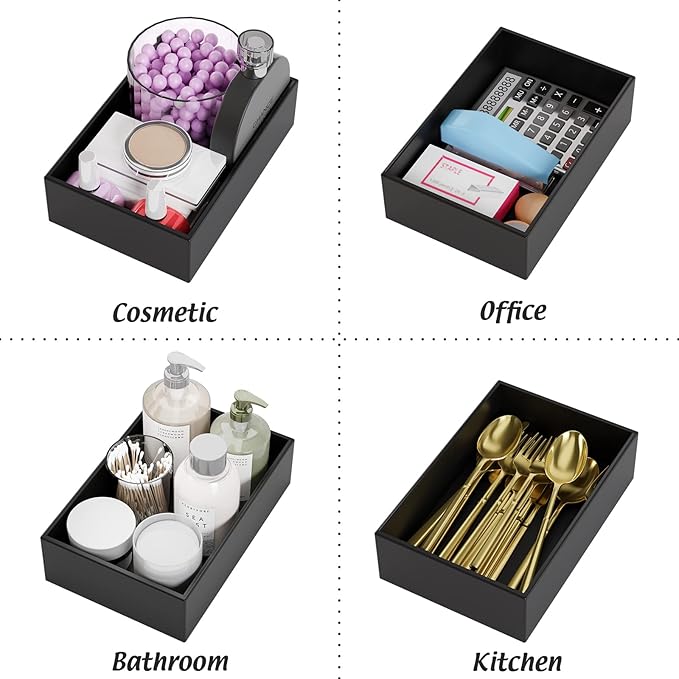 Black Bamboo Drawer Organizer - Silverware&Utensil Holder Organizer for Kitchen Drawers, Multi-Use Drawer Dividers Boxes for Bathroom Counter，Cabinet, Garage, Office Desk, Makeup, Jewelry (9"6"2.5")