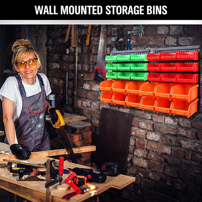 SWANLAKE GARDEN TOOLS 30-Bin Wall-Mounted Storage Bins, Heavy-Duty Garage Tool
