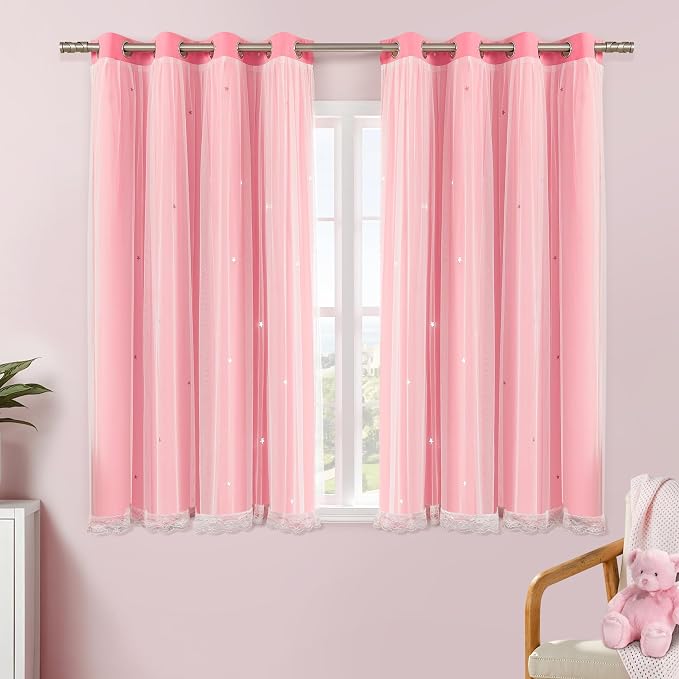 XiDi Pink Curtains for Bedroom Decor, Baby Pink Kids Blackout Curtains for