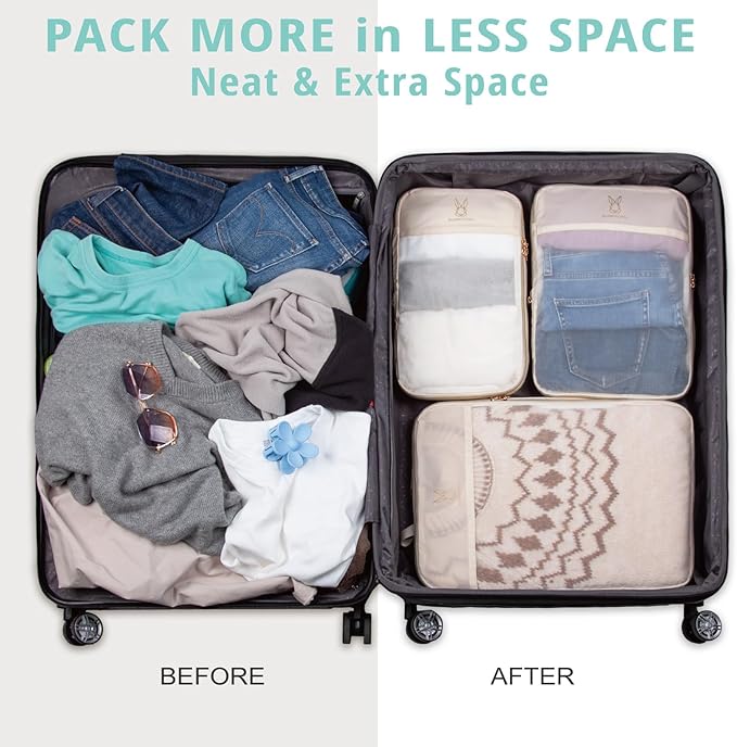 See Through Expandable Compression Packing Cubes, Mesh Travel Packing Cubes for Suitcases, Lightweight Organizers Bag Set for Travel Essentials for Luggage