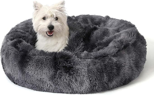 NOYAL Calming Dog Bed for Anxiety, Hooded Donut Cave with Blanket, Plush Fluffy Washable Pet Bed for Small Medium Dogs & Cats