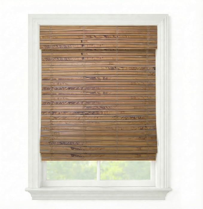 Cordless Woven Wood Roman Shades, 60W x 60H, Winthrop Camel, Sizes 20-72 Wide