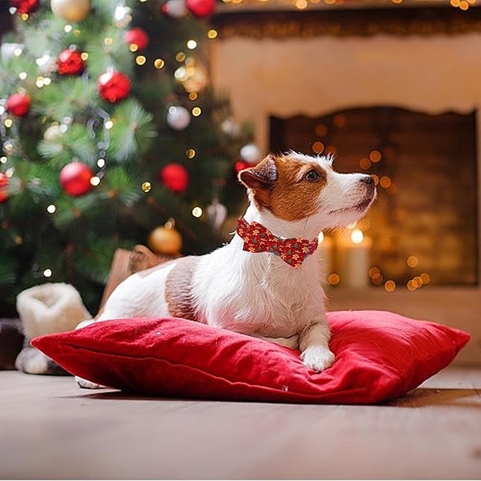 Christmas Dog Collar, Soft Pet Collar Gingerbread Man Cute Dog Collar with Bow Red Christmas Tree Adjustable Sturdy Collars Winter Holiday Collars for Small Girl Boy Dogs