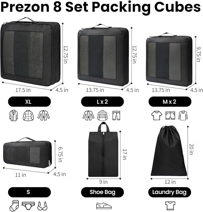 8 Set/6 Set/4 Set Compression Packing Cubes for Travel, Lightweight Vacation Travel Essentials, Travel Accessories for Suitcase Organizer Bags Set, Durable Luggage Organizer
