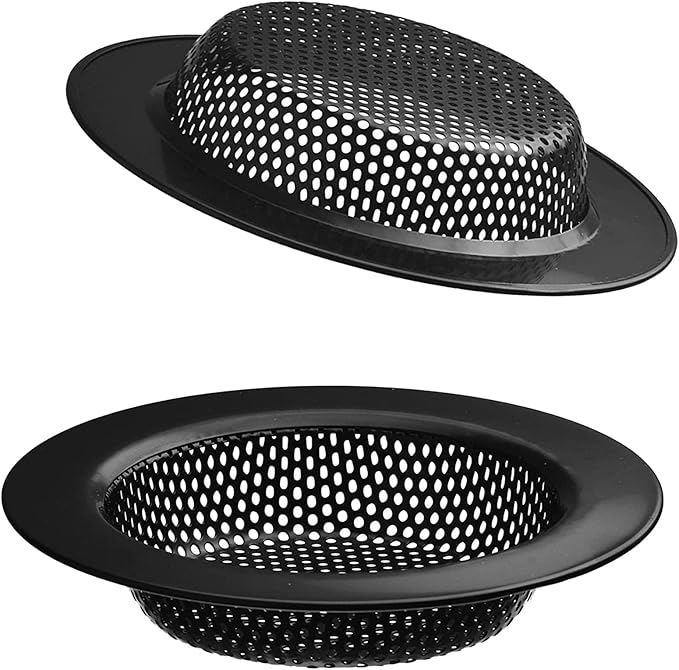2 Pcs Black Stainless Steel Mesh Sink Drain Strainer, 2.16" Top/1.29" Kitchen Filter Trap Basket,Large Food Catch for Bathroom Bathtub Wash basin Floor drain balcony RV Drain Hole Electroplated Coatin