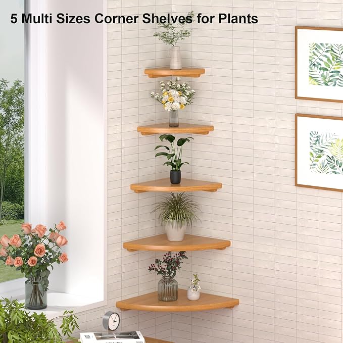 Gieanoo Corner Floating Shelf 16inch Solid Oak Wood Floating Corner Shelf