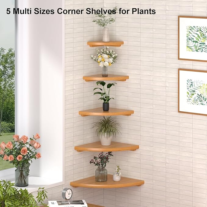 Gieanoo Corner Wall Shelf, 12inch Solid Oak Wood Floating Corner Shelf