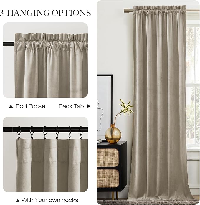 NICETOWN Living Room Camel Velvet Curtains 12 ft Length, Sound and Sunlight