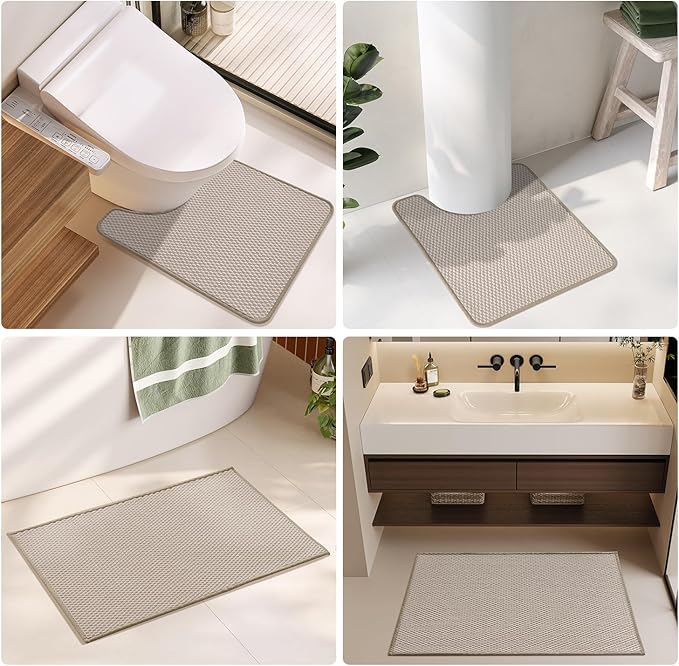 Small Bathroom Rugs, Non Slip Washable Bath Rugs Super Absorbent Bathroom Rug Thin Quick Dry Low Pile Bath Mats, Beige 12"x12"